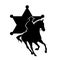 Wild west sheriff cowboy riding horse black vector silhouette against star badge