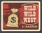 Wild west style casino poster, cowboy with gun