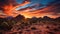 Wild West Texas desert landscape with sunset with mountains and cacti