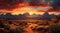 Wild West Texas desert landscape with sunset with mountains and cacti