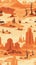 Wild West theme in patterns. In unexpected color palettes. Orange and beige background.