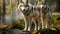 Wild wolfs in nature wilderness. Grey Wolf Animal. AI Generative