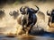 Wildebeest jumping into Mara River Great Migration Kenya Tanzania Masai Mara National Park  Made With Generative AI illustration