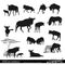 Wildebeest silhouettes set with wildlife scenes. African savannah animals.