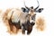 Wildebeest in watercolor, antelope, animals, african savannah, illustration. Generative AI