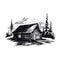 Wilderness Cabin: Classic Tattoo Motif In Black And White Illustration