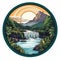 Wilderness-inspired Circular Art Design With Sun And Waterfall