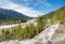 Wilderness Obere Isar river with view to Wetterstein Alps, upper bavaria