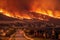 Wildfire Approaching Residential Area. Generative AI