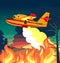 Wildfire firefighter plane or fire aircraft jet extinguish fire, poster or banner illustration