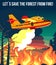 Wildfire firefighter plane or fire aircraft jet extinguish fire, poster or banner illustration