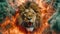 Wildfire Fury, The Ferocious Aggression of an Angry Lion Amidst Fire and Smoke, Generative AI