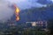 Wildfire over the roof of the house