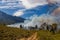 A wildfire raging across brush land near Worcester, Western Cape, South Africa