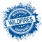 Wildfire warning rubber stamp style emblem. on white