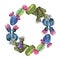 Wildflower cactus flower wreath in a watercolor style.