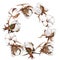 Wildflower cotton flower wreath in a watercolor style.