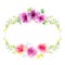 Wildflower eustoma flower wreath in a watercolor style.