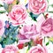 Wildflower pink tea rosa flower pattern in a watercolor style.