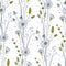 Wildflower seamless pattern. Floral repeat background. Flowers and leaves ornament for fabric