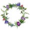 Wildflower thistle flower wreath in a watercolor style.