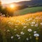 Wildflowers bloom in the tranquil autumn meadow generated by