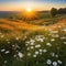 Wildflowers bloom in the tranquil autumn meadow generated by