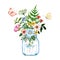 Wildflowers bouquet in a mason jar, hand-painted botanical illustration