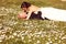 Wildflowers with bride and groom as silhouettes