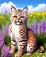 Wildflowers lupine flowers bobcat kitty portrait