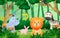 Wildlife animals in jungle scene . Kids style . Vector