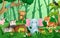 Wildlife animals in jungle scene . Kids style . Vector