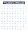 Wildlife animals vector line icons set. Animals, Wildlife, Fauna, Mammals, Birds, Reptiles, Fish illustration outline