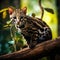 Wildlife in Costa Nice cat margay sitting on the branch in the costarican tropical Detail of nice