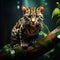 Wildlife in Costa Rica. Nice cat margay sitting on the branch in the costarican tropical forest. Detail of ocelot nice