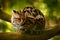 Wildlife in Costa Rica. Nice cat margay sitting on the branch in the costarican tropical forest. Detail portrait of ocelot, nice