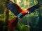 Wildlife in Costa Rica. Parrot Scarlet Macaw Ara macao in green tropical forest Costa Rica Wildlife scene from tropic nature.
