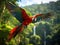 Wildlife in Costa Rica. Parrot Scarlet Macaw Ara macao in green tropical forest Costa Rica Wildlife scene from tropic nature.
