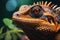 Wildlife detail Reptile close up on tree branch, stunning background