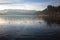 Wildlife ducks with stunning view on castle on beautiful lake bled surrounded by julian alps