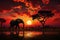 Wildlife dusk Elephant silhouette framed by the colors of African sunset