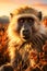 Wildlife Encounter Majestic Baboon on the African Savannah, Generative Ai