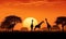 wildlife nature sunset safari africa giraffe animal silhouette wild elephant. Generative AI.