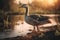 Wildlife Painting Serene Golden Hour Goose at the Lake in Nature