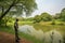 wildlife ranger patrolling park with tranquil view in the background