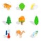 Wildlife sanctuary icons set, isometric style