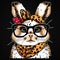 Wildly Cute: Bunny Rocks a Leopard Print Bandana and Glasses AI Generated