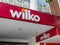 Wilko shop sign logos. At 78-102 Broadway, Stratford, London.