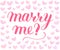 Will you marry me hand drawn vector lettering, isolated pink phrase to propose and pop the question, script calligraphy