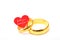 Will you marry me word on paper red hearts in wedding rings. Val